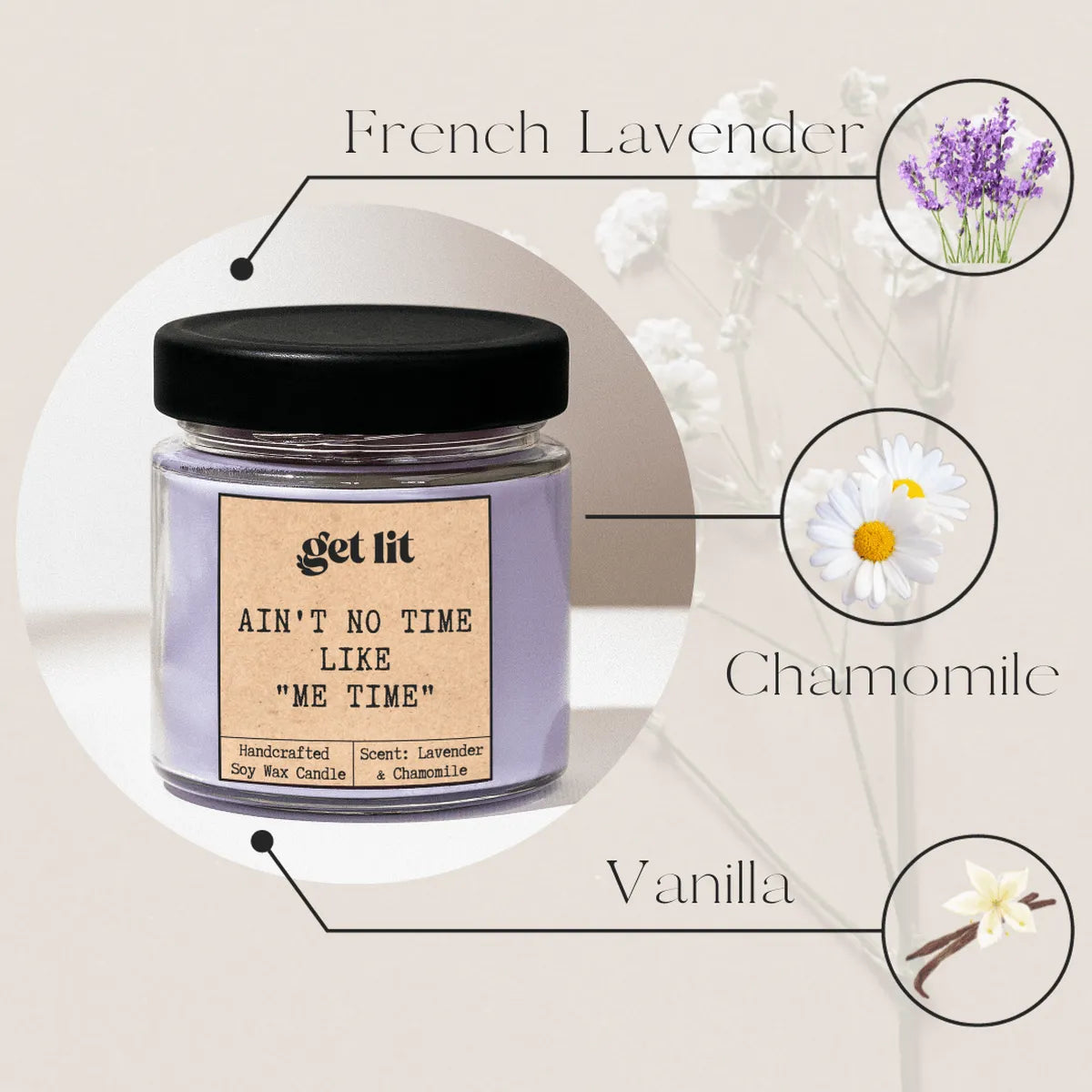 Lumanare parfumata din ceara de soia | Cadou Personalizat Get Lit | Parfum Lavanda Relaxanta