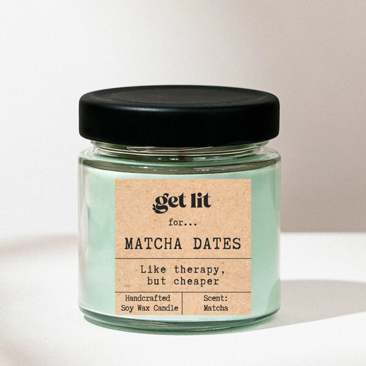 Lumanare parfumata din ceara de soia | Cadou Personalizat Get Lit | Matcha Dates | Cadou prietena | Cadou Secret Santa