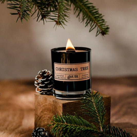 Lumanari parfumate din ceara de soia Get Lit | Handcrafted in Romania | Cadou Vegan & Eco-Friendly | Parfum Brad | Cadou Craciun