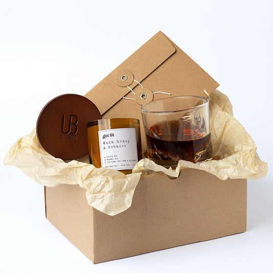 Gift Box pentru El | Cadou iubit | Cadou tata | Cadou barbati | Whiskey | Tabac | Lumanare parfumata Get Lit
