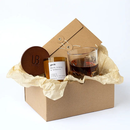 Gift Box pentru El | Cadou iubit | Cadou tata | Cadou barbati | Whiskey | Tabac | Lumanare parfumata Get Lit