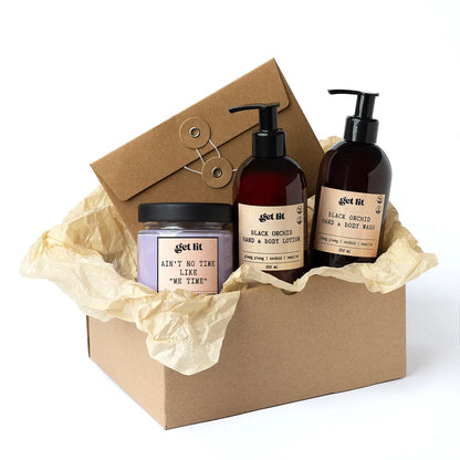 Gift Box pentru Ea | Cadou iubita | Cadou femei | Cadou mama | Lotiune parfum Black Orchid | Lumanare parfumata din soia Get Lit