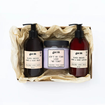 Gift Box pentru Ea | Cadou iubita | Cadou femei | Cadou mama | Lotiune parfum Black Orchid | Lumanare parfumata din soia Get Lit