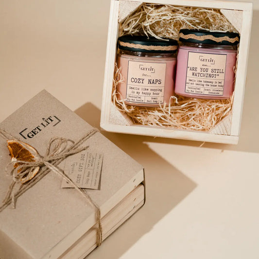 Gift Box lumanari parfumate din ceara de soia Get Lit | Handcrafted in Romania | Cadou Vegan & Eco-Friendly