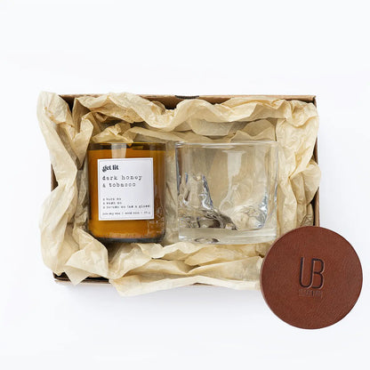 Gift Box pentru El | Cadou iubit | Cadou tata | Cadou barbati | Whiskey | Tabac | Lumanare parfumata Get Lit