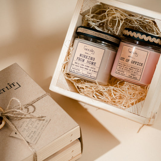 Gift Box lumanari parfumate din ceara de soia Get Lit | Handcrafted in Romania | Cadou Vegan & Eco-Friendly